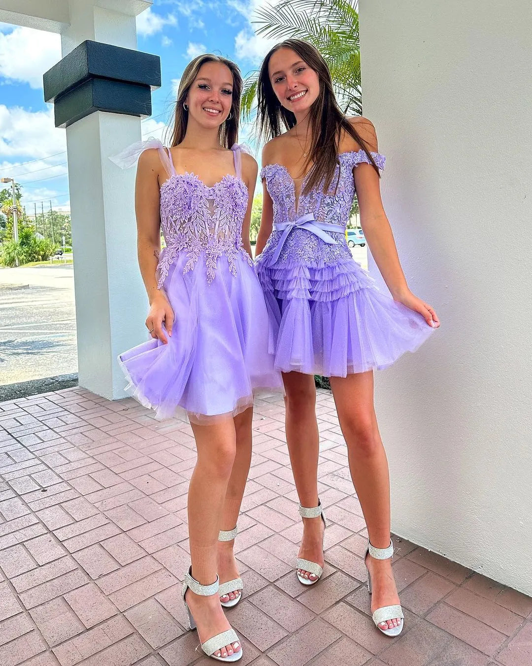 Strapless Lace Corset Homecoming Dress | Glitter Tulle Tiered Ruffle Short Prom Gown