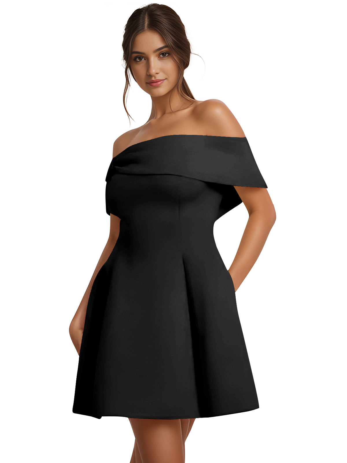 Off-the-Shoulder Homecoming Dress | Structured A-Line Flare Skirt Short Prom Gown
