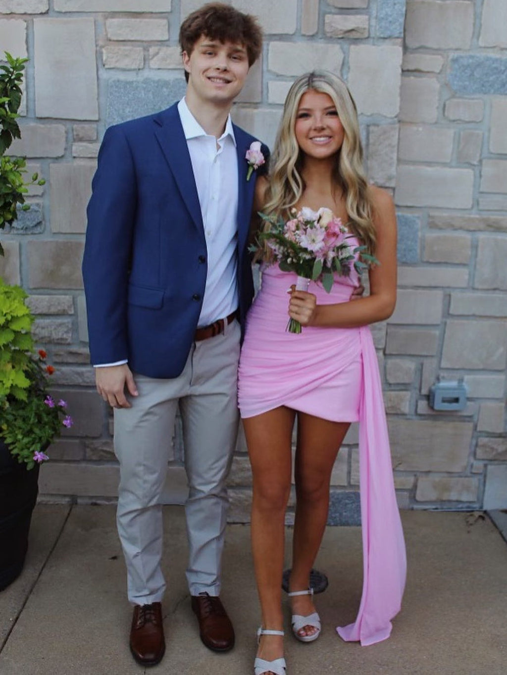 Strapless Ruched Chiffon Homecoming Dress | Bodycon Mini with Side Draped Sash