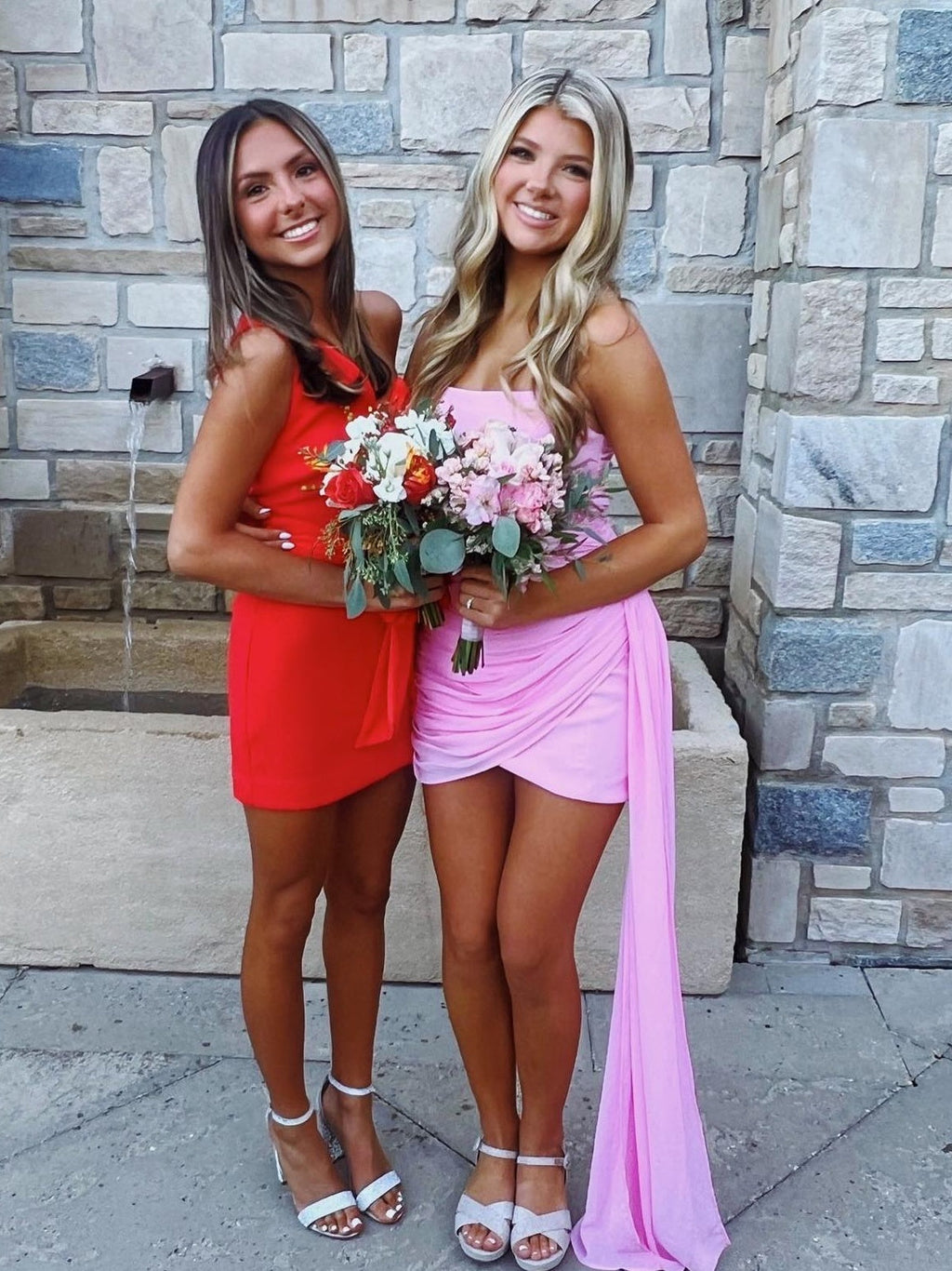 Strapless Ruched Chiffon Homecoming Dress | Bodycon Mini with Side Draped Sash