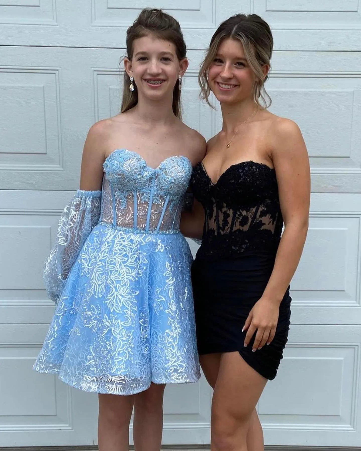 Off Shoulder Puff Sleeve Lace Corset Homecoming Dress | A-Line Skirt Mini Cocktail Dress