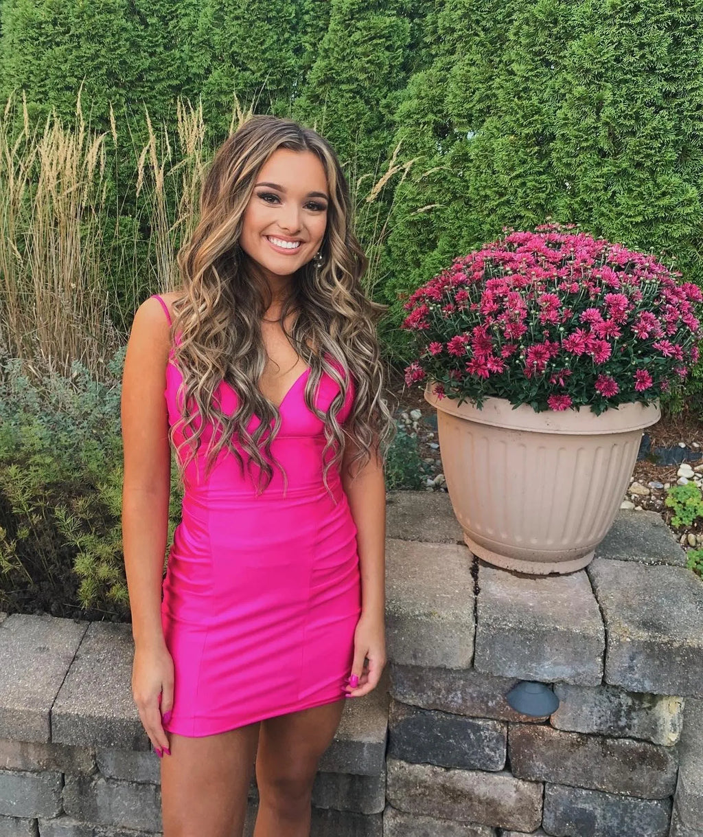 Spaghetti Strap V-Neck Homecoming Dress | Lace-Up Back Ruched Bodycon Mini Party Gown