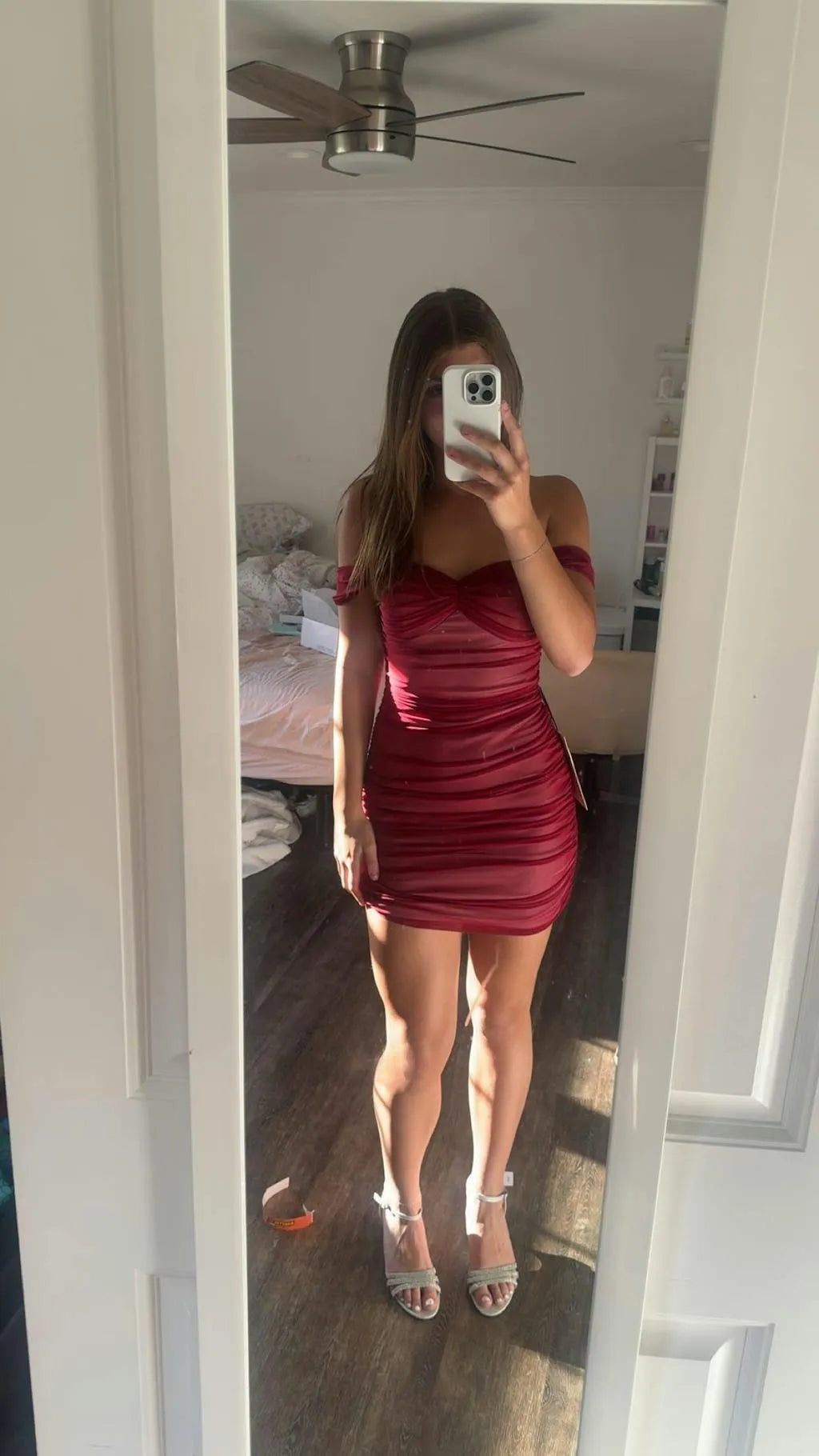 Off-the-Shoulder Ruched Mesh Homecoming Dress | Sweetheart Neckline Bodycon Short Prom Gown