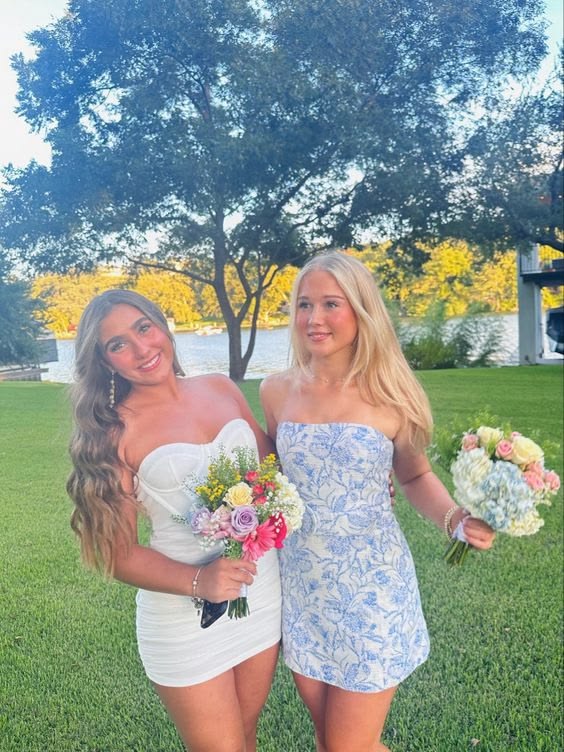 Strapless Floral Print Homecoming Dress | Jacquard Toile Pattern Mini Cocktail Gown