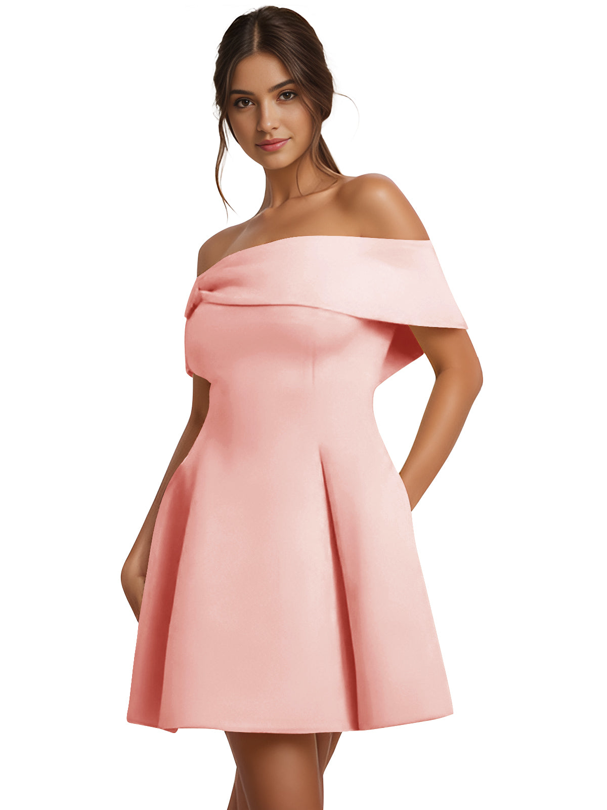 Off-the-Shoulder Homecoming Dress | Structured A-Line Flare Skirt Short Prom Gown