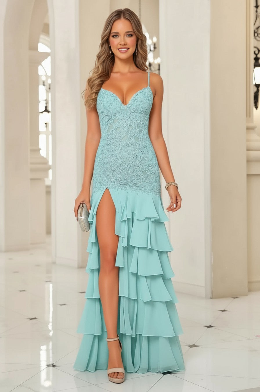 Sweetheart Tiered Long Prom Dress