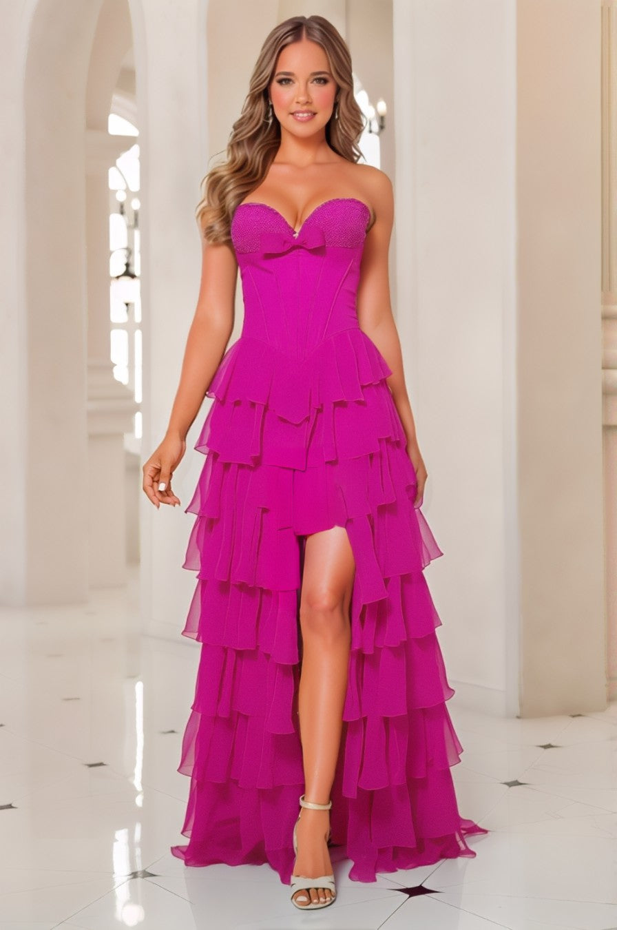 Tiered A line Sweetheart Long Prom Dress