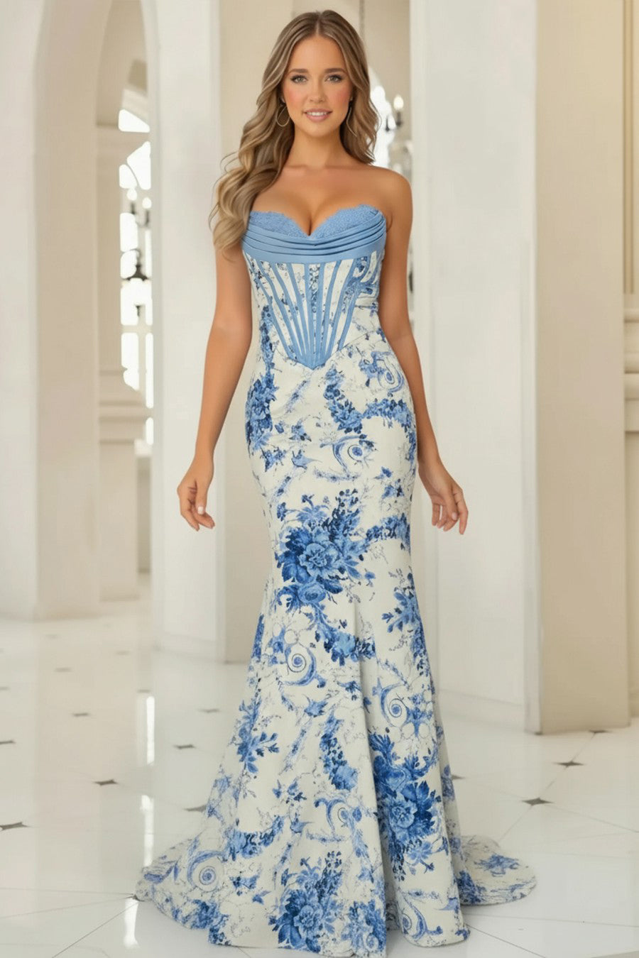 Mermaid Porcelain Long Prom Dress