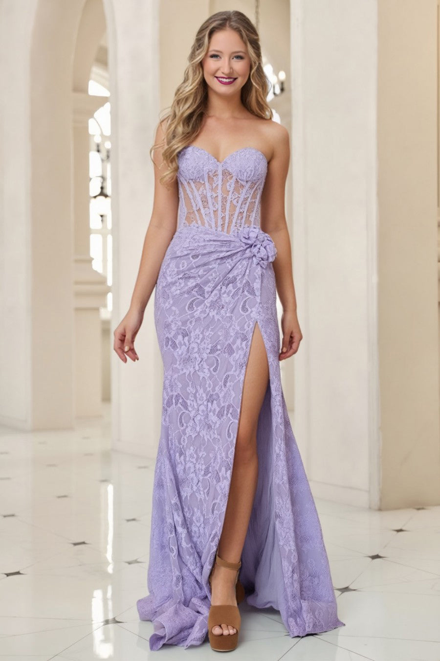 Mermaid Sheer Bodice Long Prom Dress With Slit
