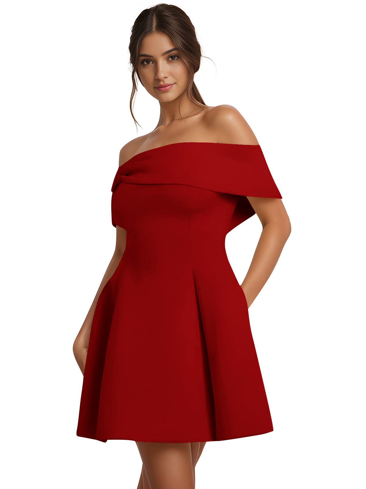 Off-the-Shoulder Homecoming Dress | Structured A-Line Flare Skirt Short Prom Gown