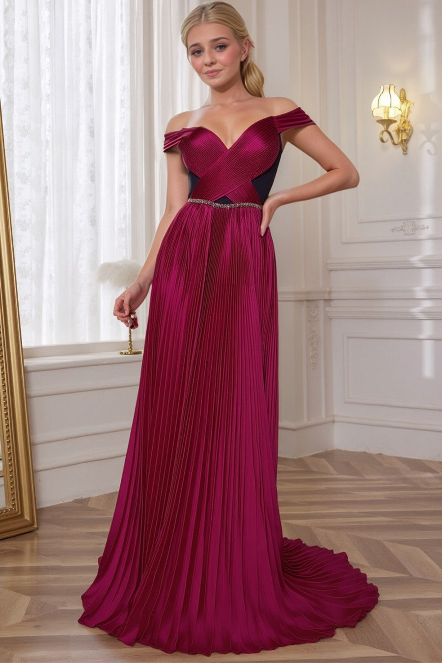 Noble Off-the-Shoulder Velvet Prom Dress