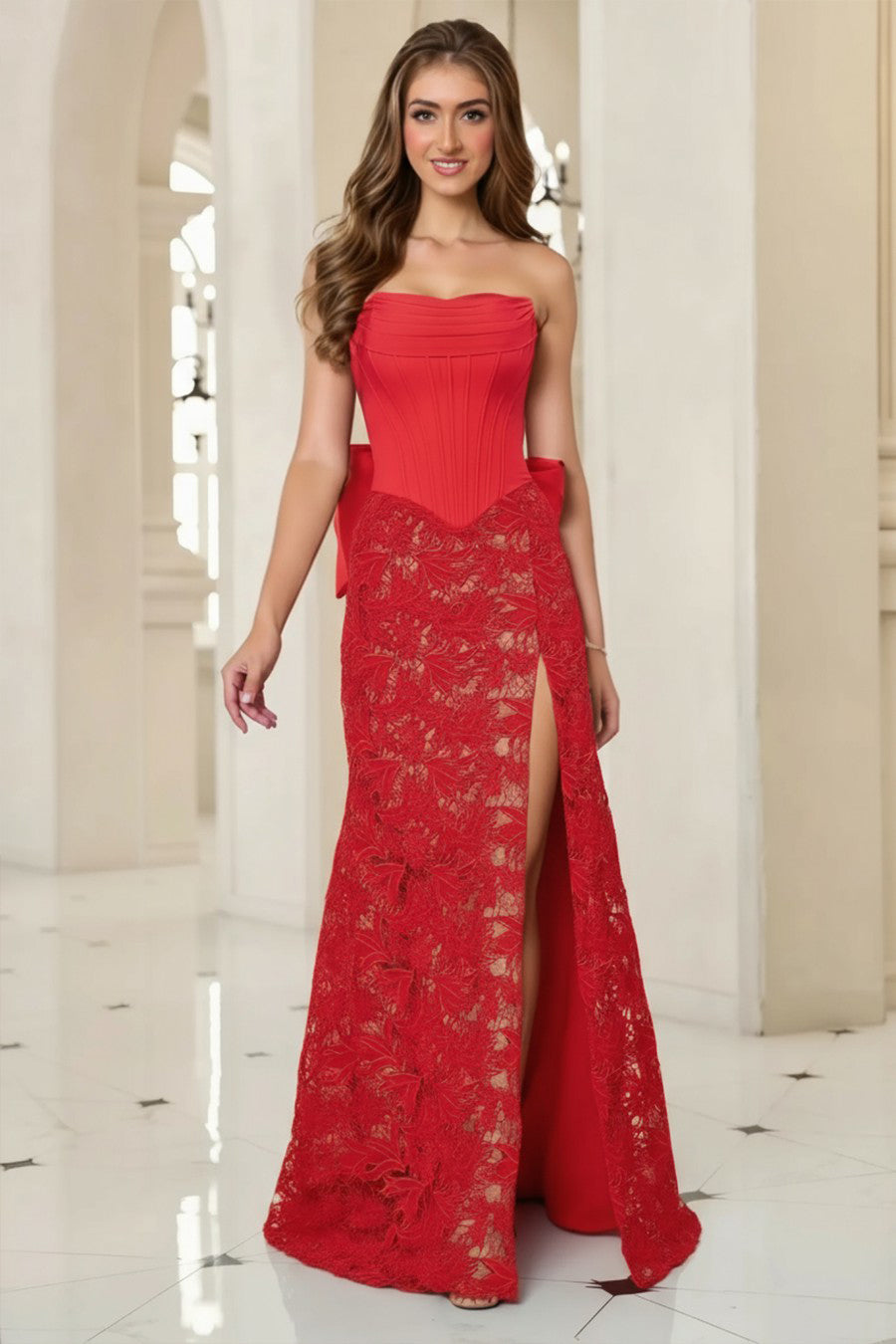 Slit Long Prom Dress With Back Bow