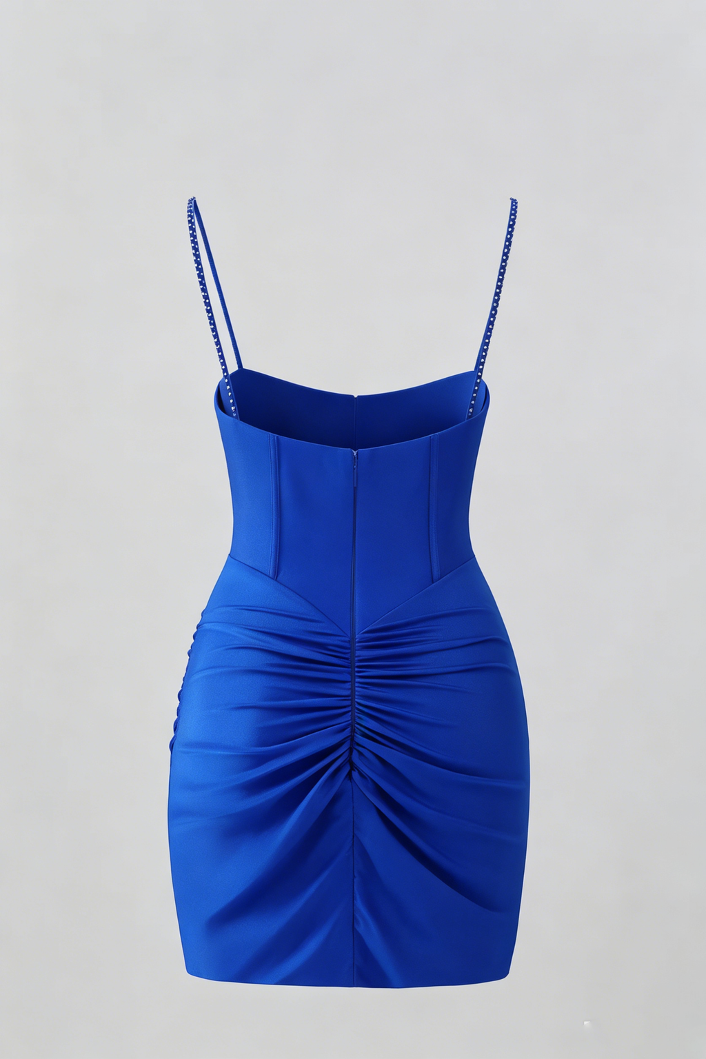 Spaghetti Strap Rhinestone Homecoming Dress | Ruched Bodycon Sweetheart Short Prom Gown