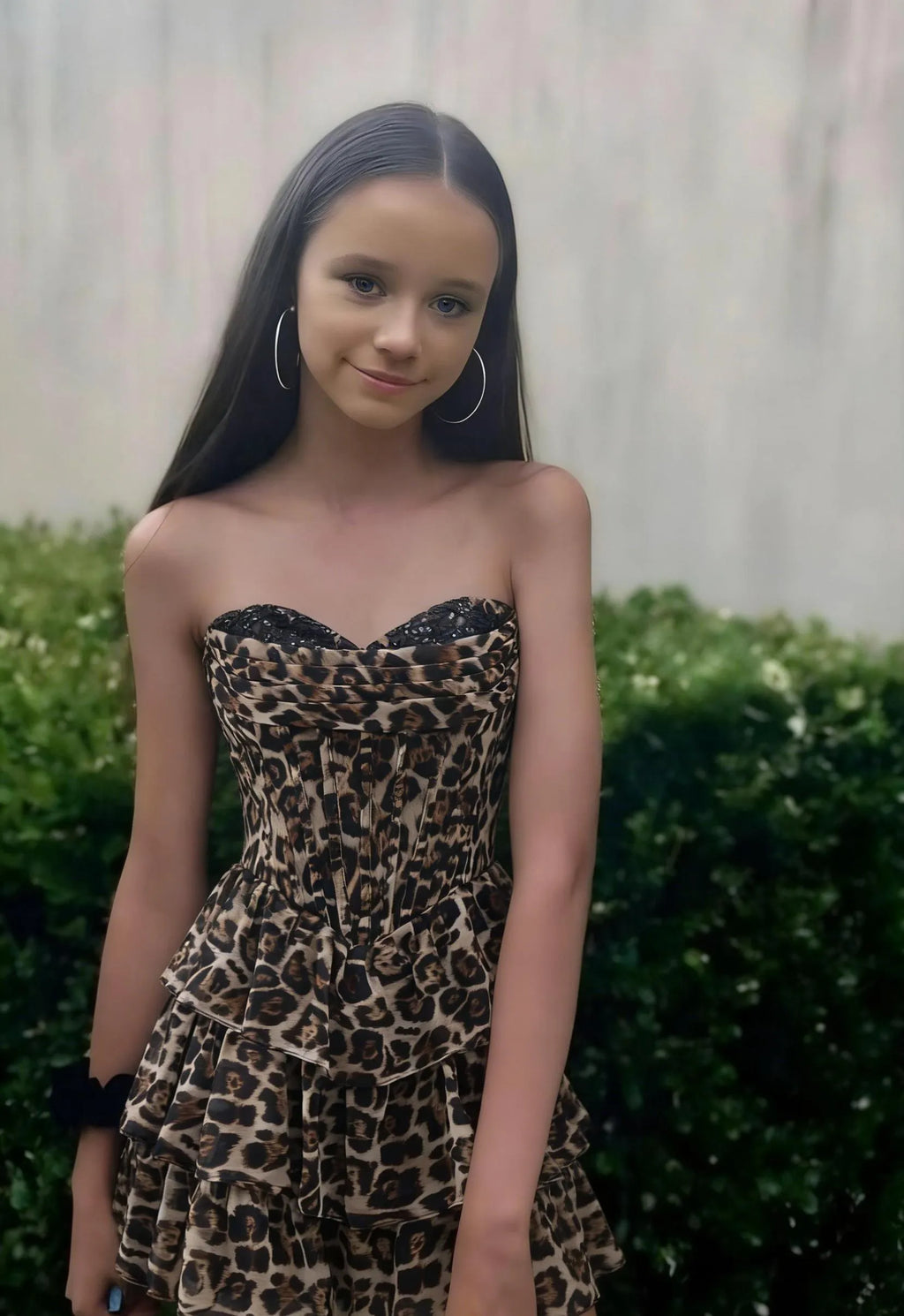 Leopard Print Strapless Corset Homecoming Dress | Lace Trim Tiered Chiffon Short Prom Gown