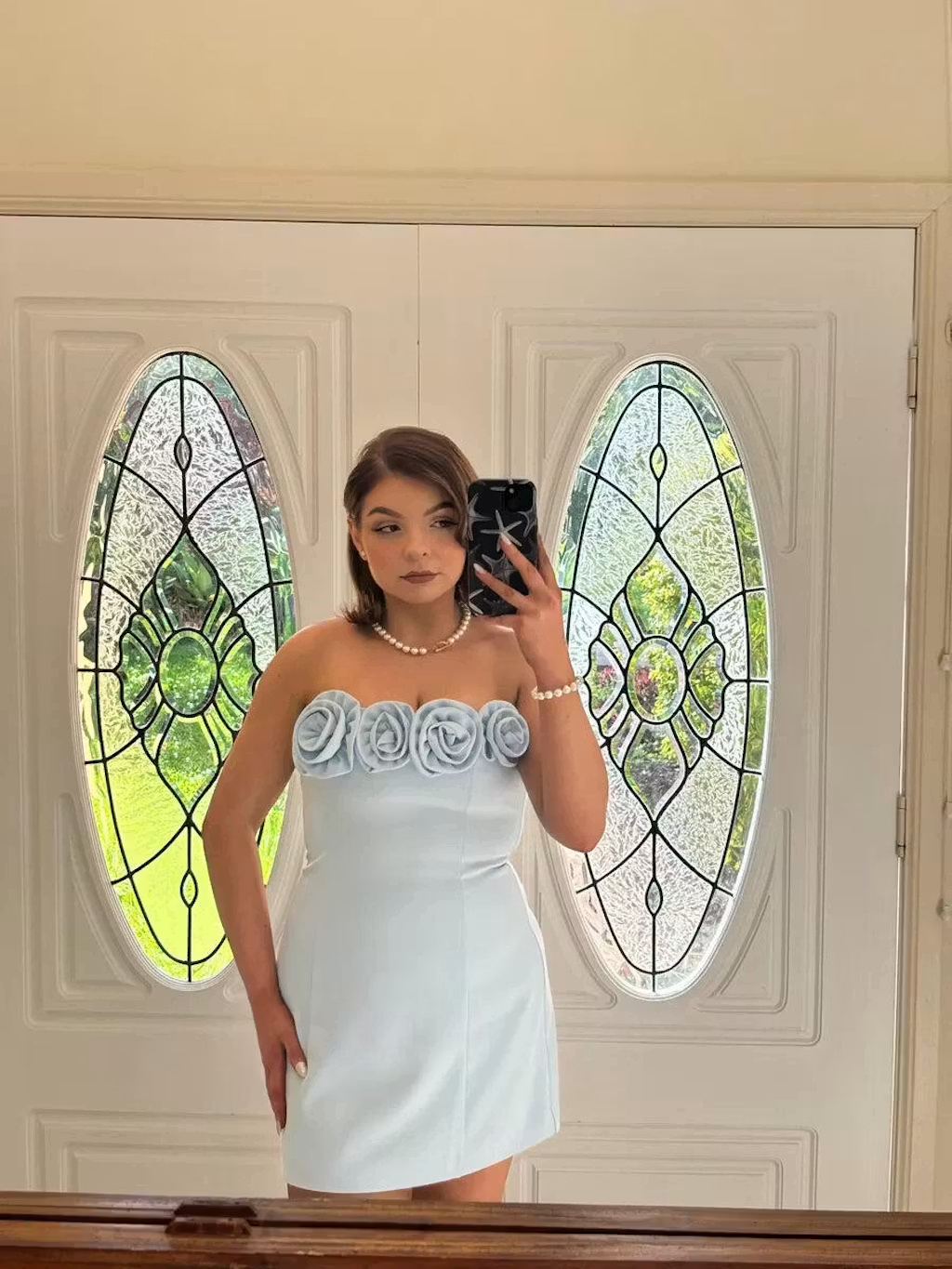 Strapless 3D Rosette Homecoming Dress | Light Blue Bodycon Mini Cocktail Gown