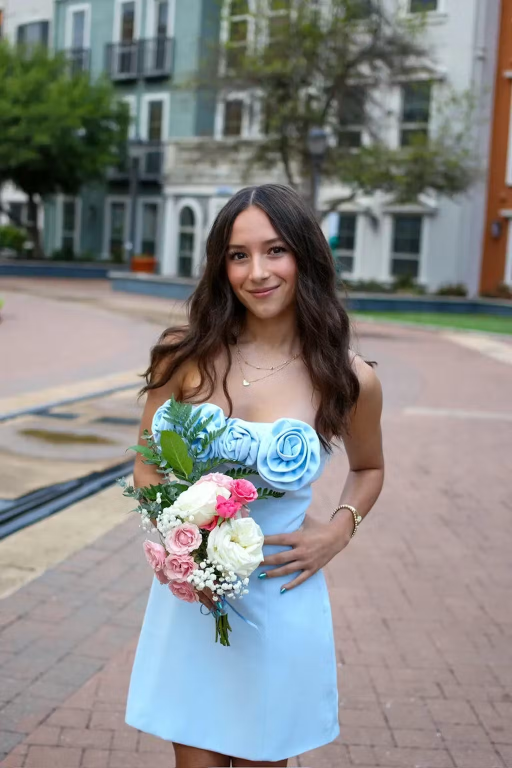 Strapless 3D Rosette Homecoming Dress | Light Blue Bodycon Mini Cocktail Gown