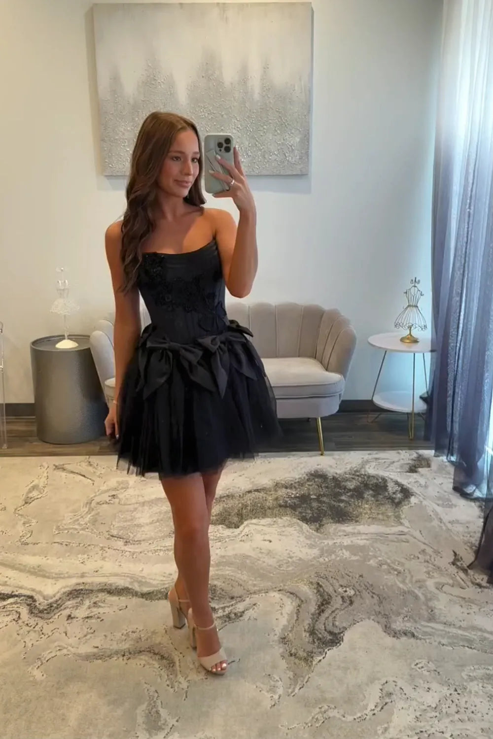 Strapless Corset Homecoming Dress with Satin Bow & Tulle Skirt