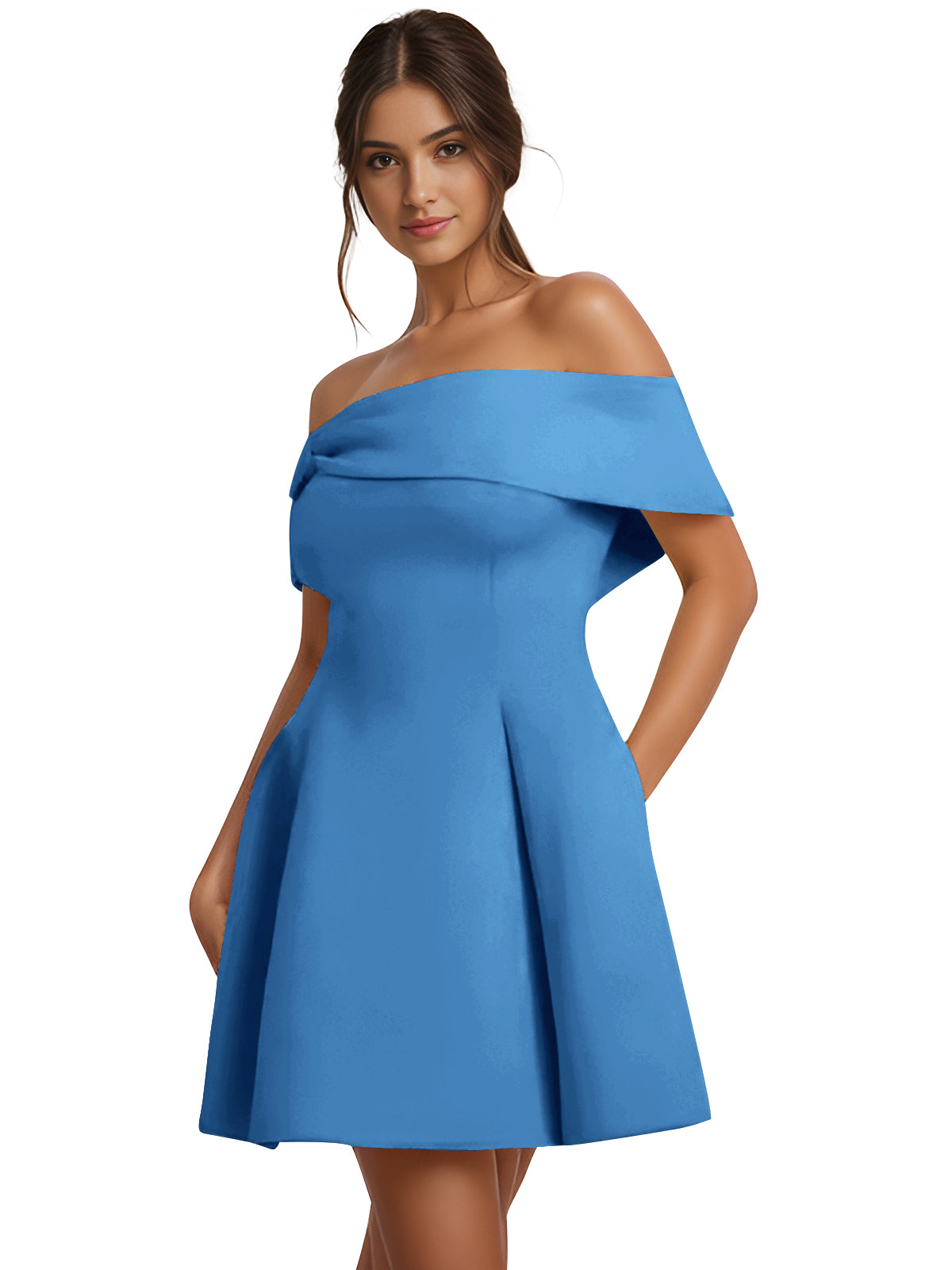 Off-the-Shoulder Homecoming Dress | Structured A-Line Flare Skirt Short Prom Gown