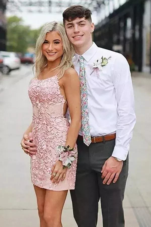 Lace Bodycon Mini Dress | Spaghetti Strap Crisscross Back Homecoming Gown
