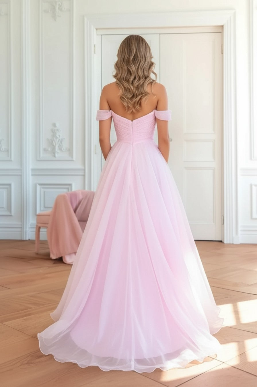 A line Off Shoulder Long Prom Dress