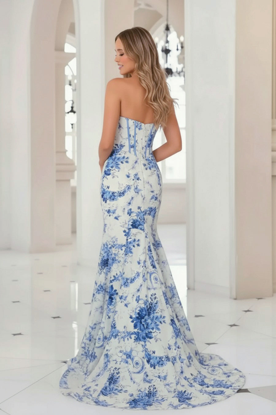 Mermaid Porcelain Long Prom Dress