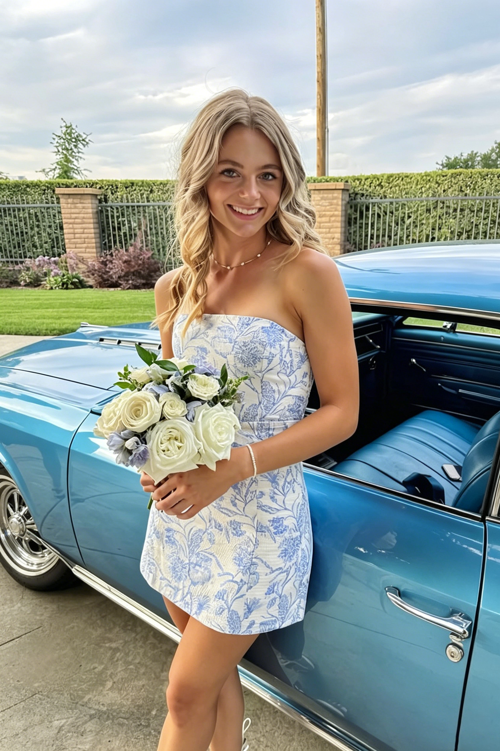 Strapless Floral Print Homecoming Dress | Jacquard Toile Pattern Mini Cocktail Gown