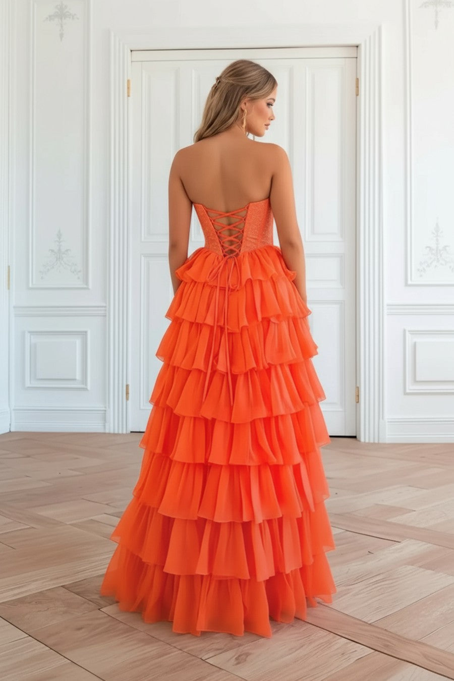 A line Tiered Sweetheart Long Prom Dress With Beads