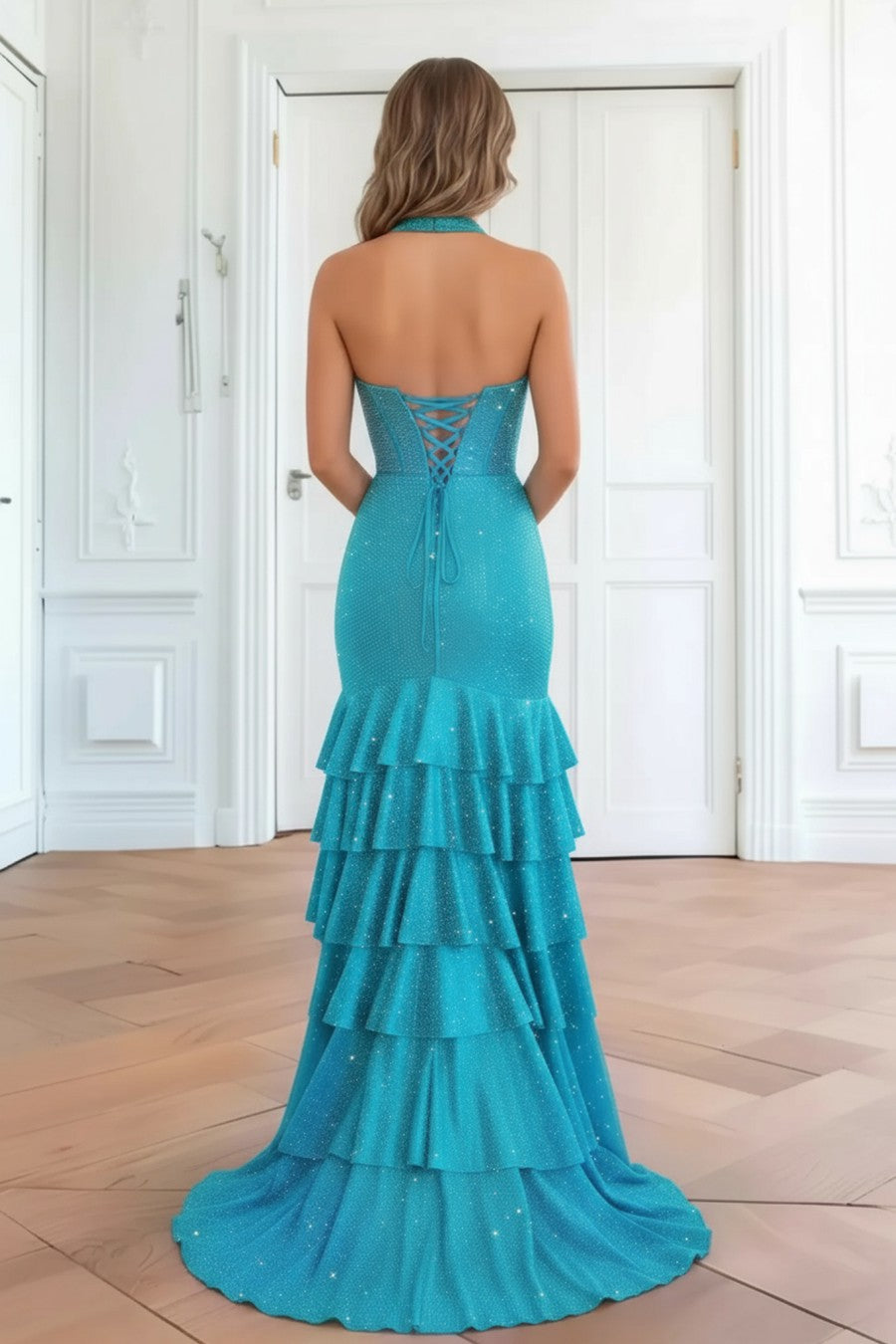 Mermaid Glitter Beaded Prom Dress With Slit