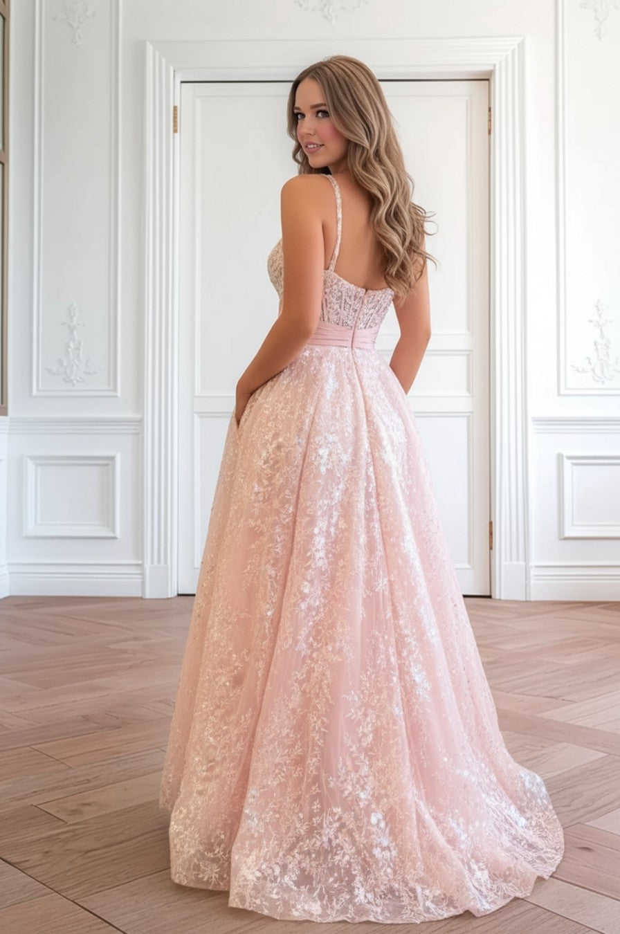 A line Sweetheart Embroidery Long Prom Dress With Bow