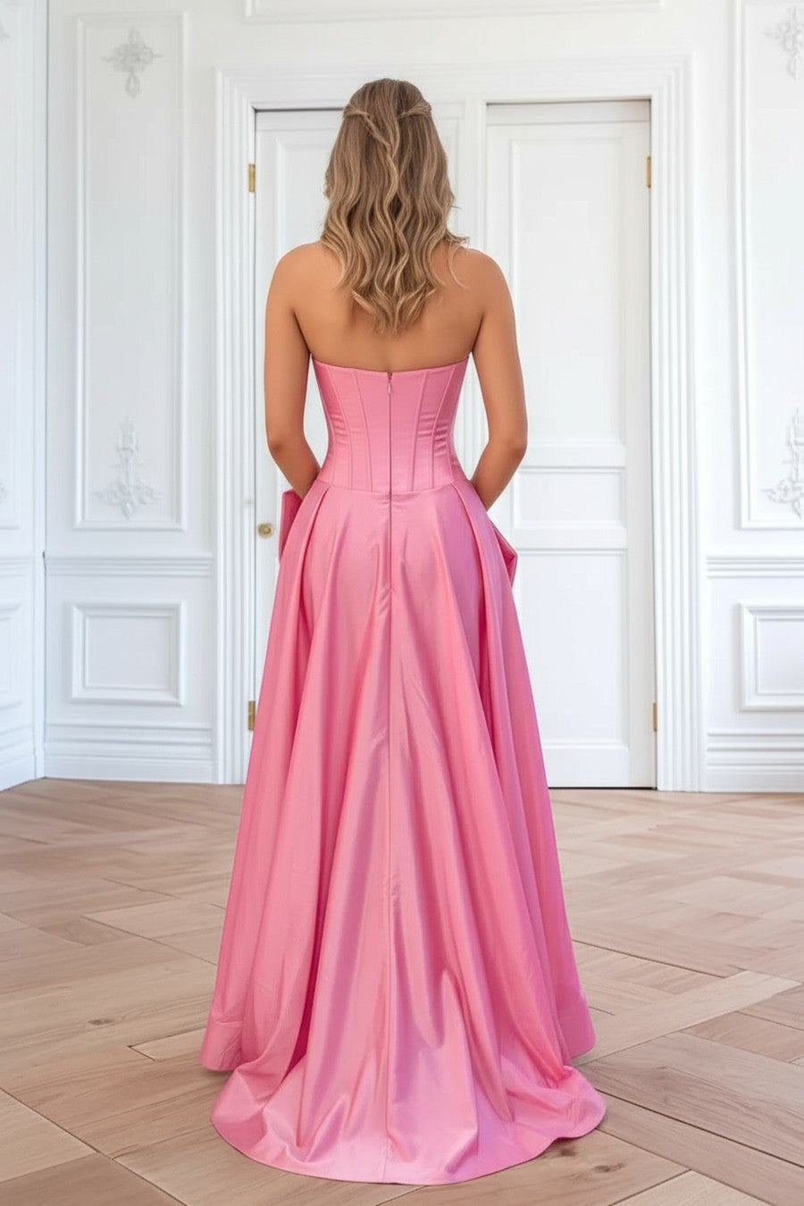 A line Cute Long Prom Dress With Bow