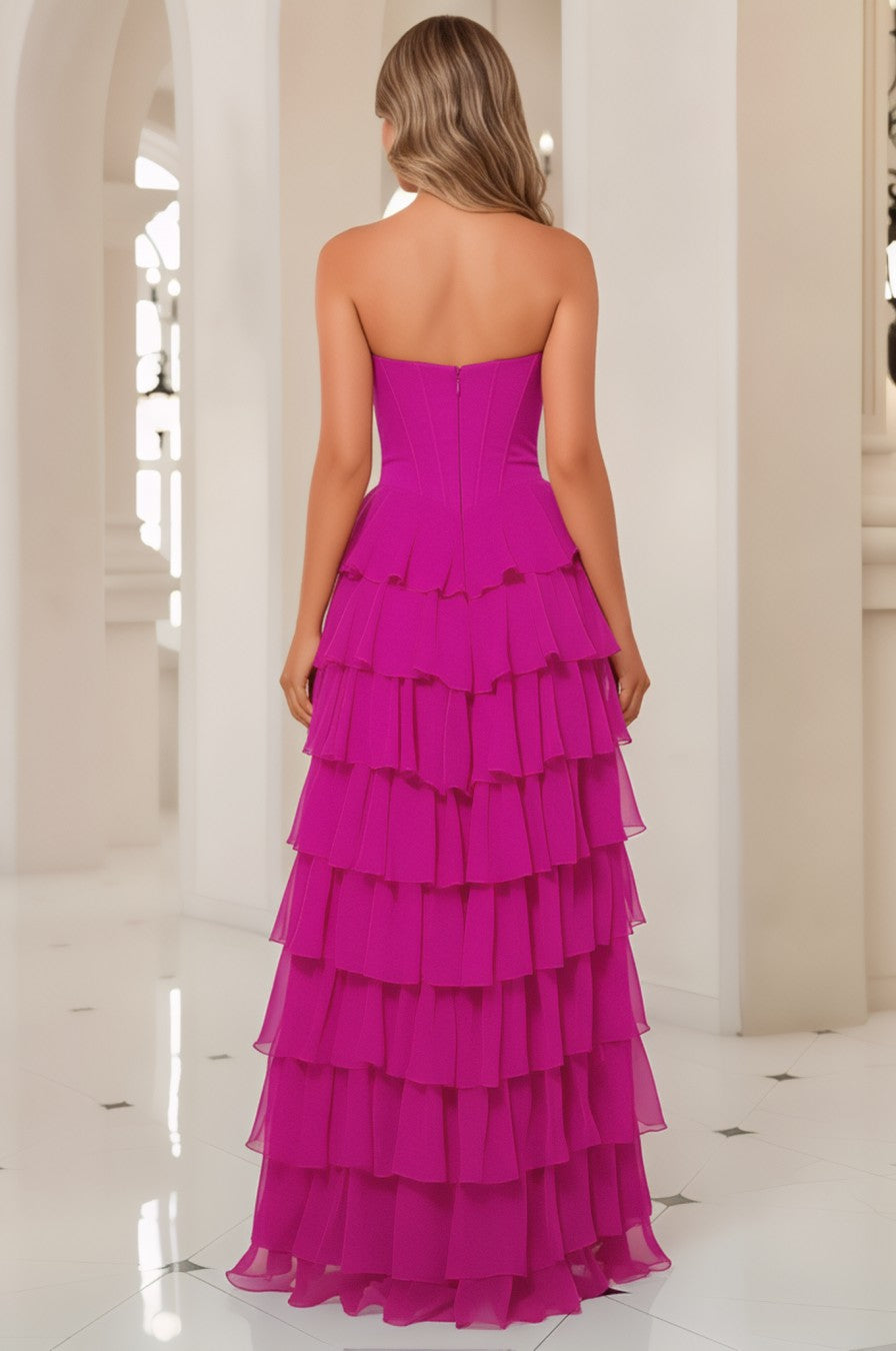 Tiered A line Sweetheart Long Prom Dress