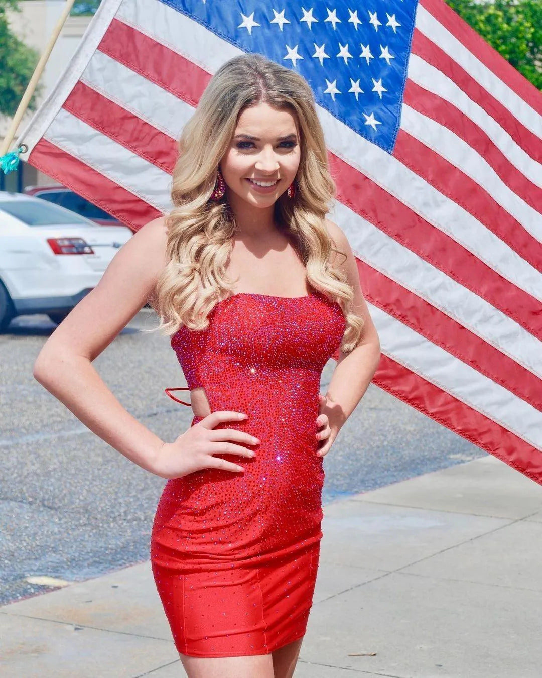Strapless Rhinestone Homecoming Dress | Bodycon Mini with Lace-Up Back
