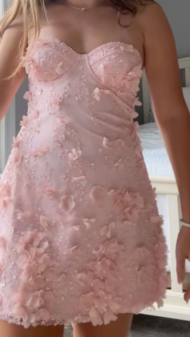 3D Floral Appliqué Homecoming Dress | Strapless Sweetheart Corset Mini Prom Gown