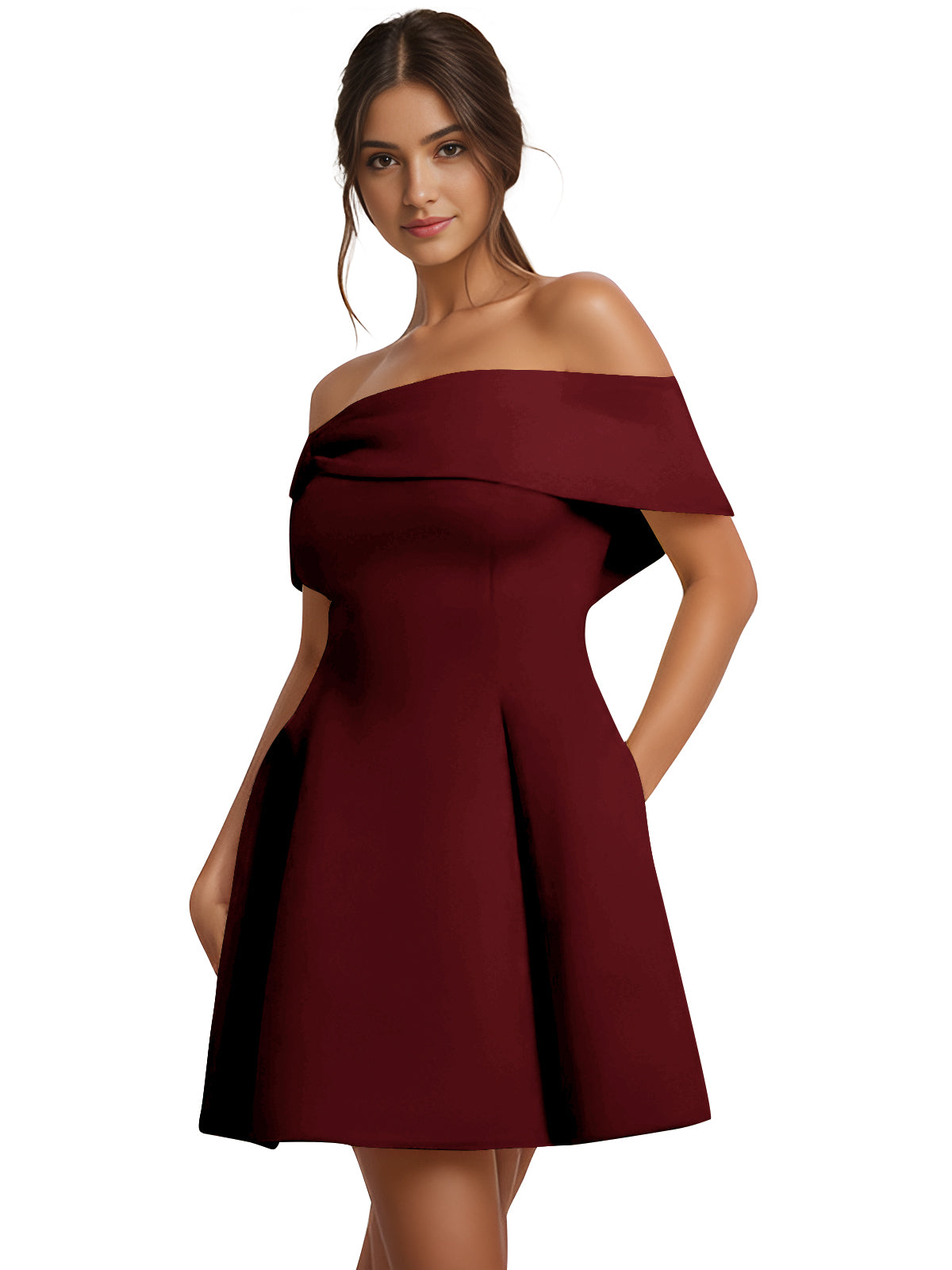 Off-the-Shoulder Homecoming Dress | Structured A-Line Flare Skirt Short Prom Gown