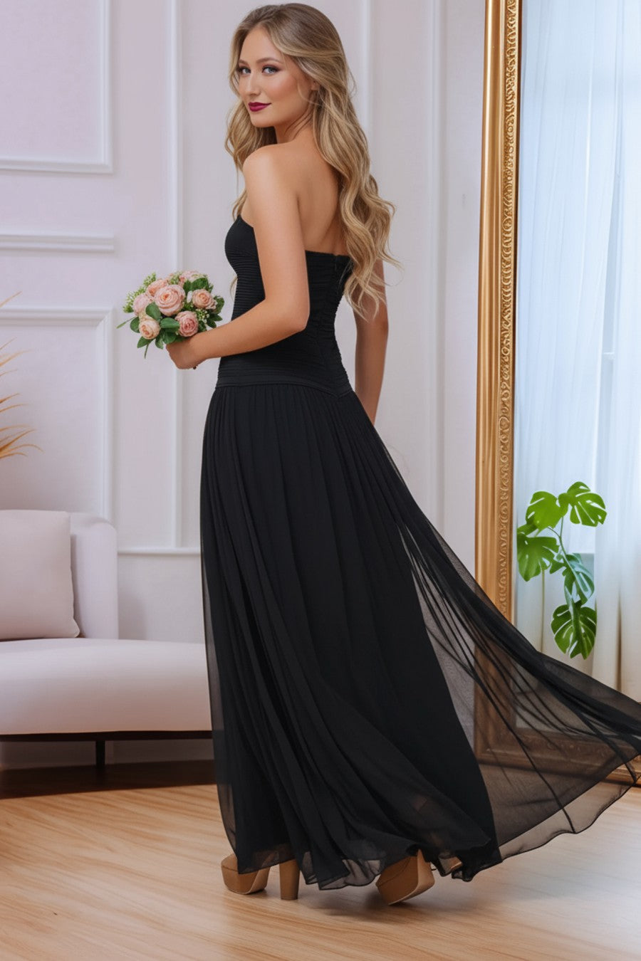 A line Long Prom Dress With Slit