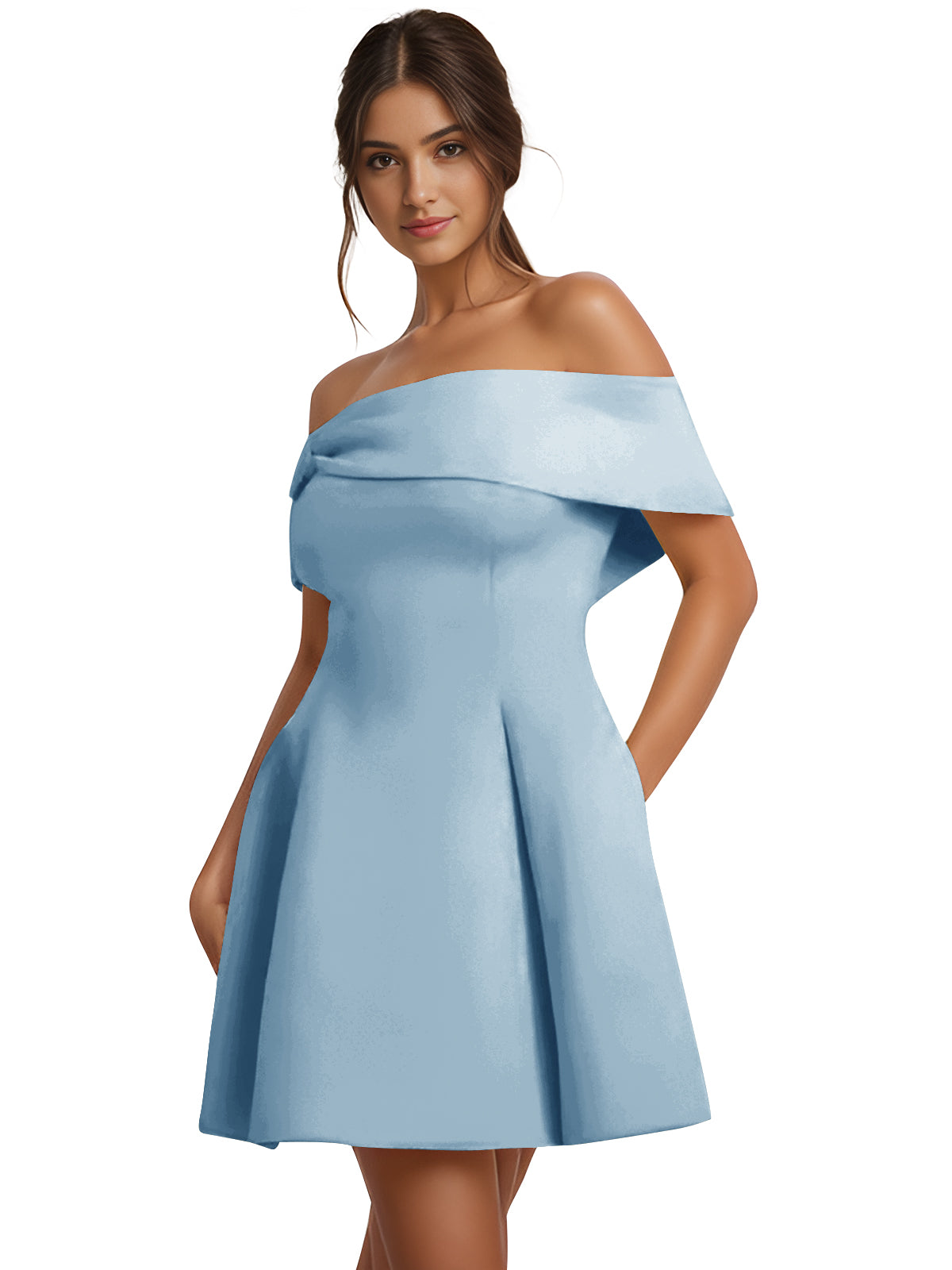 Off-the-Shoulder Homecoming Dress | Structured A-Line Flare Skirt Short Prom Gown
