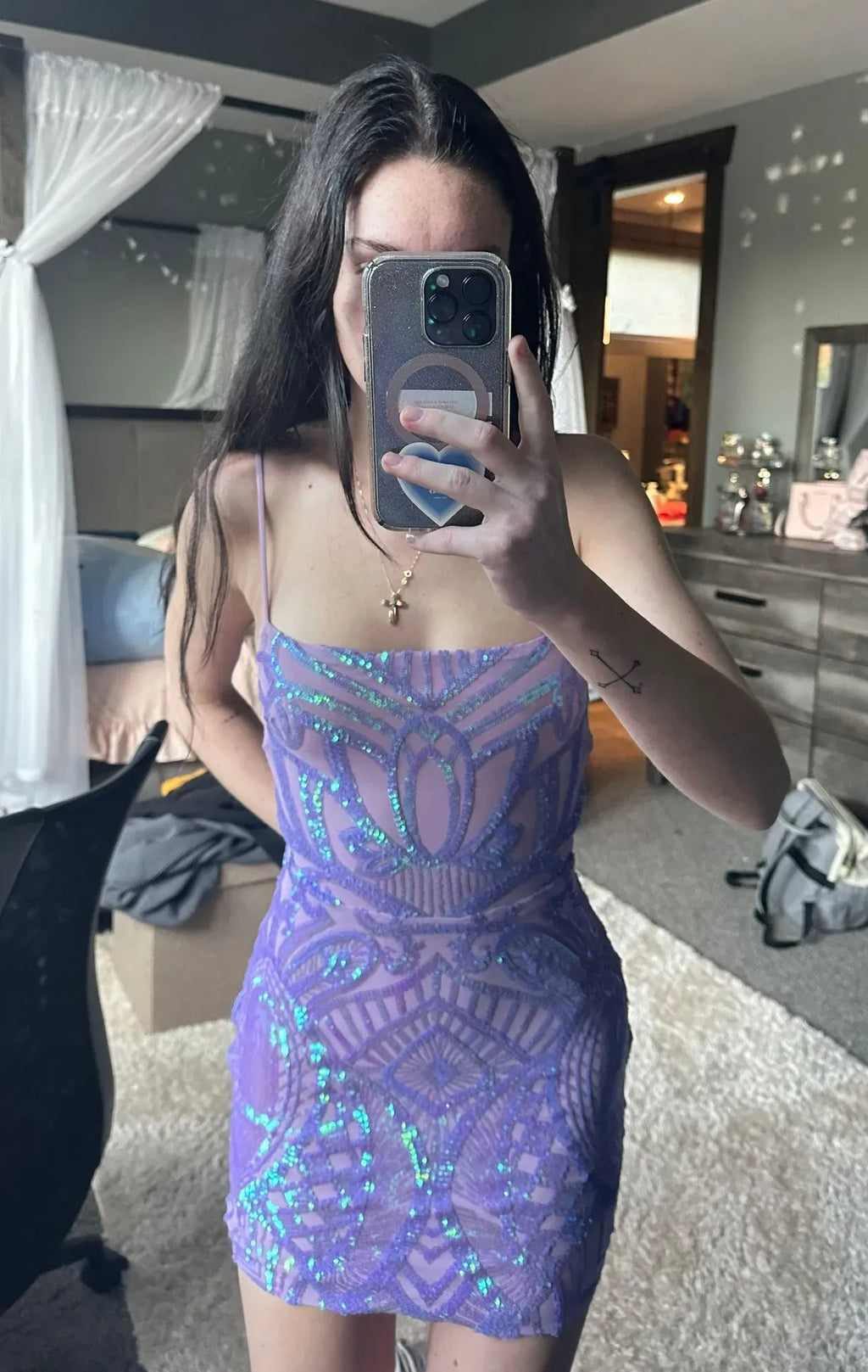 Sequin Homecoming Dress | Spaghetti Strap Backless Short Prom Gown