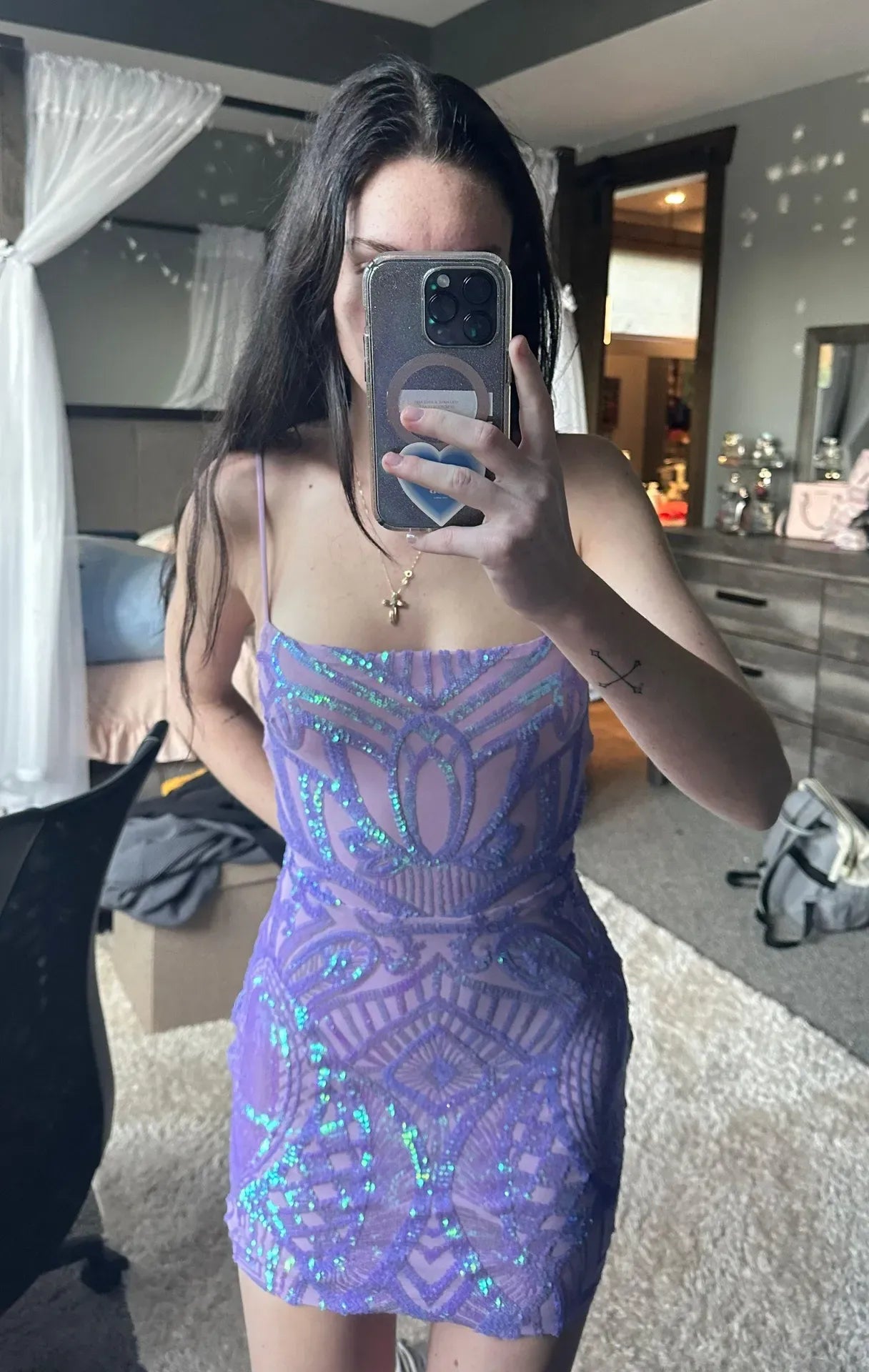 Sequin Homecoming Dress | Spaghetti Strap Backless Short Prom Gown