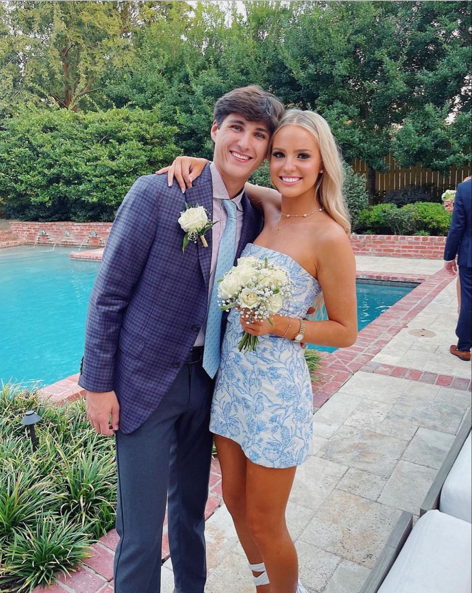 Strapless Floral Print Homecoming Dress | Jacquard Toile Pattern Mini Cocktail Gown