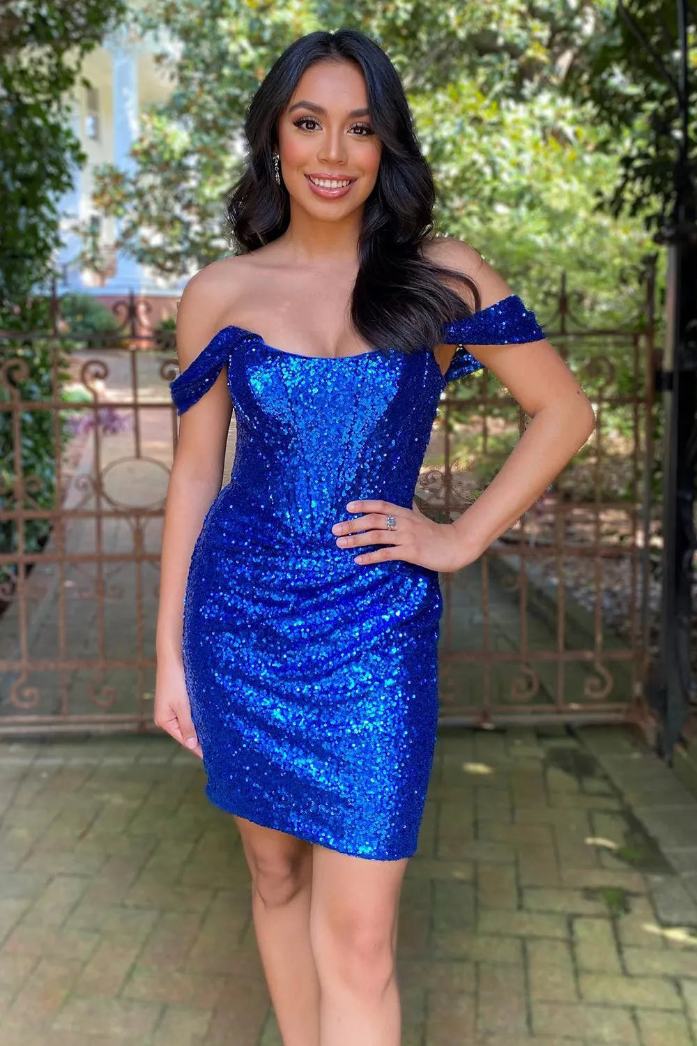 Off The Shoulder All Sequin Homecoming Dress | Ruched Bodycon Mini Cocktail Dress