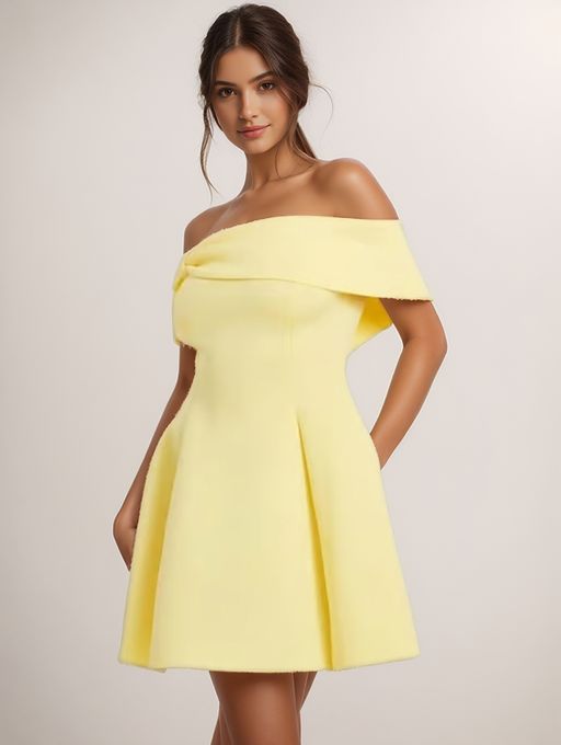 Off-the-Shoulder Homecoming Dress | Structured A-Line Flare Skirt Short Prom Gown