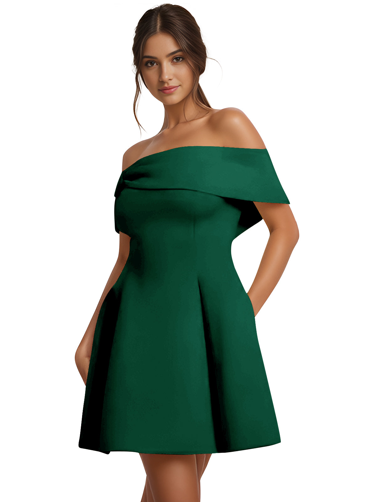 Off-the-Shoulder Homecoming Dress | Structured A-Line Flare Skirt Short Prom Gown