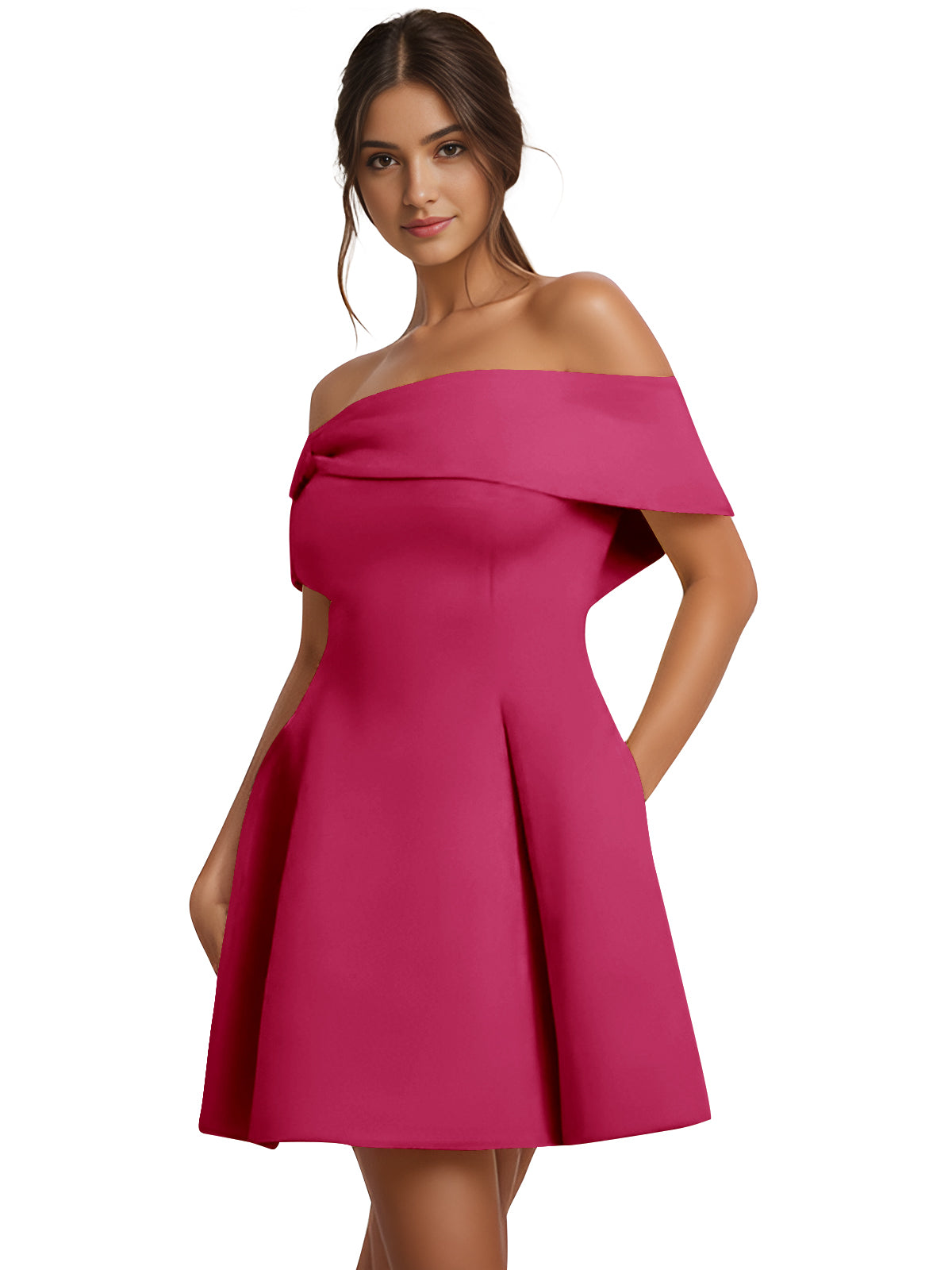 Off-the-Shoulder Homecoming Dress | Structured A-Line Flare Skirt Short Prom Gown