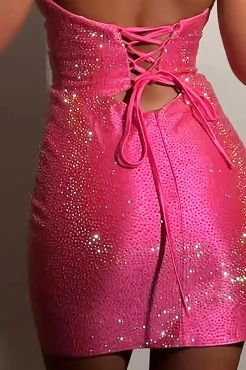 Sparkly Strapless Cutout Bodycon Homecoming Dress | Rhinestone Short Prom Gown