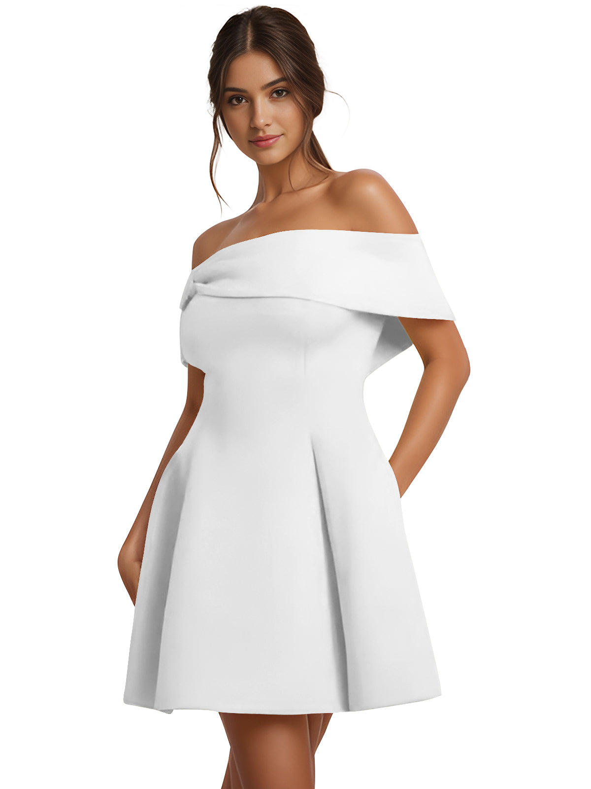 Off-the-Shoulder Homecoming Dress | Structured A-Line Flare Skirt Short Prom Gown