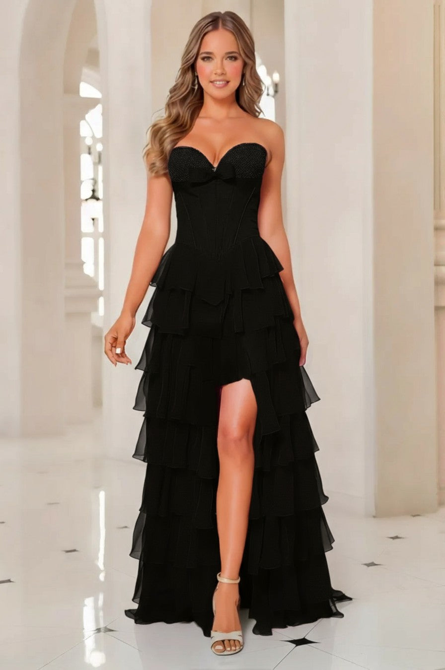 Tiered A line Sweetheart Long Prom Dress