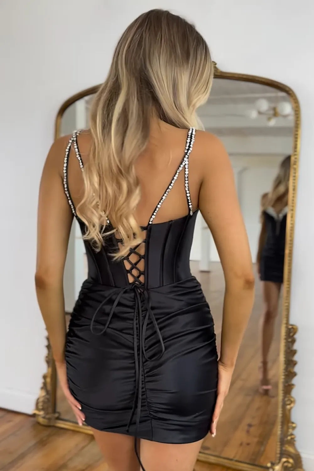 Sweetheart Corset Homecoming Dress | Ruched Satin Lace-Up Mini Party Gown