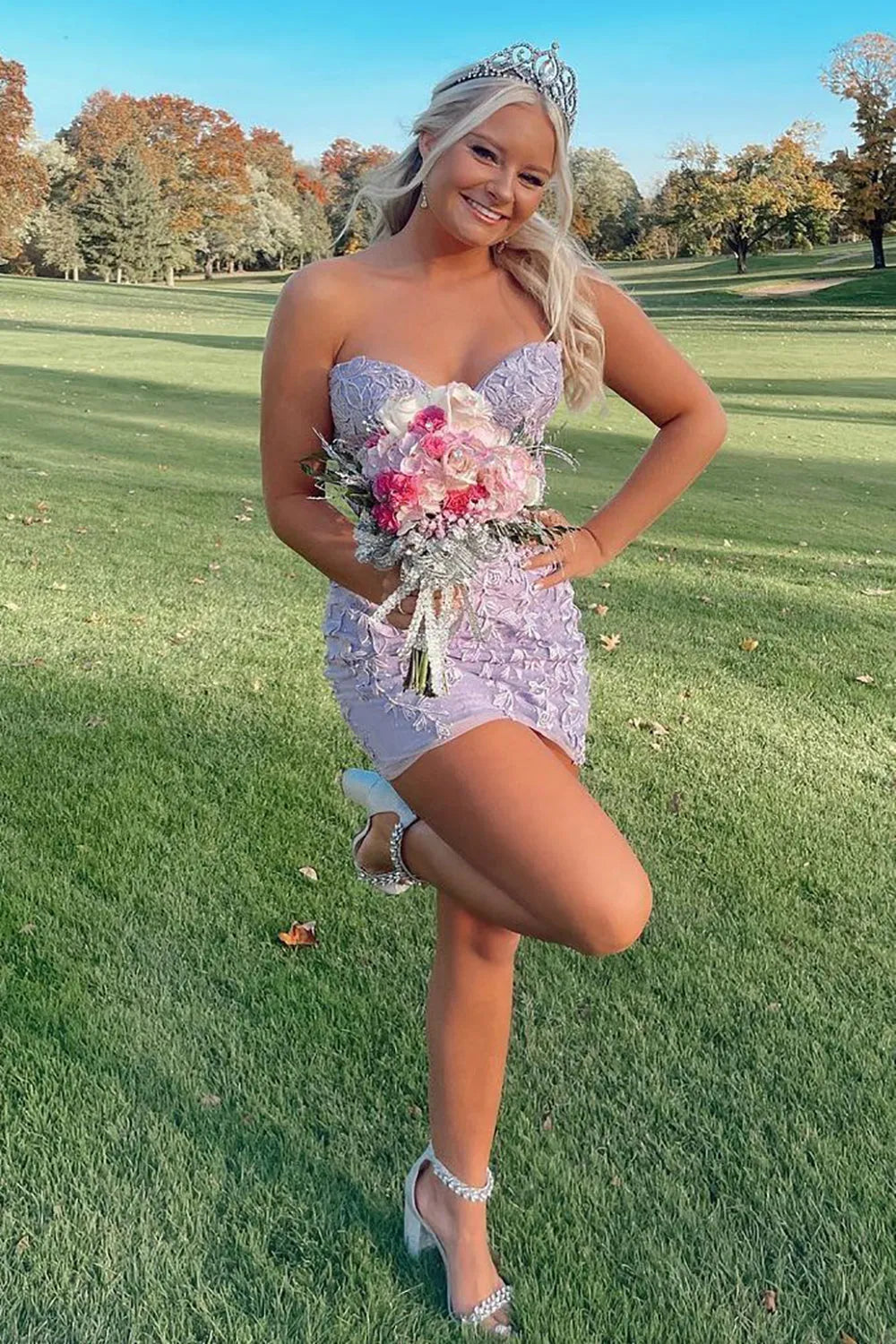 Strapless Lace Corset Homecoming Dress | Sweetheart Sheer Mesh Bodycon Short Prom Gown
