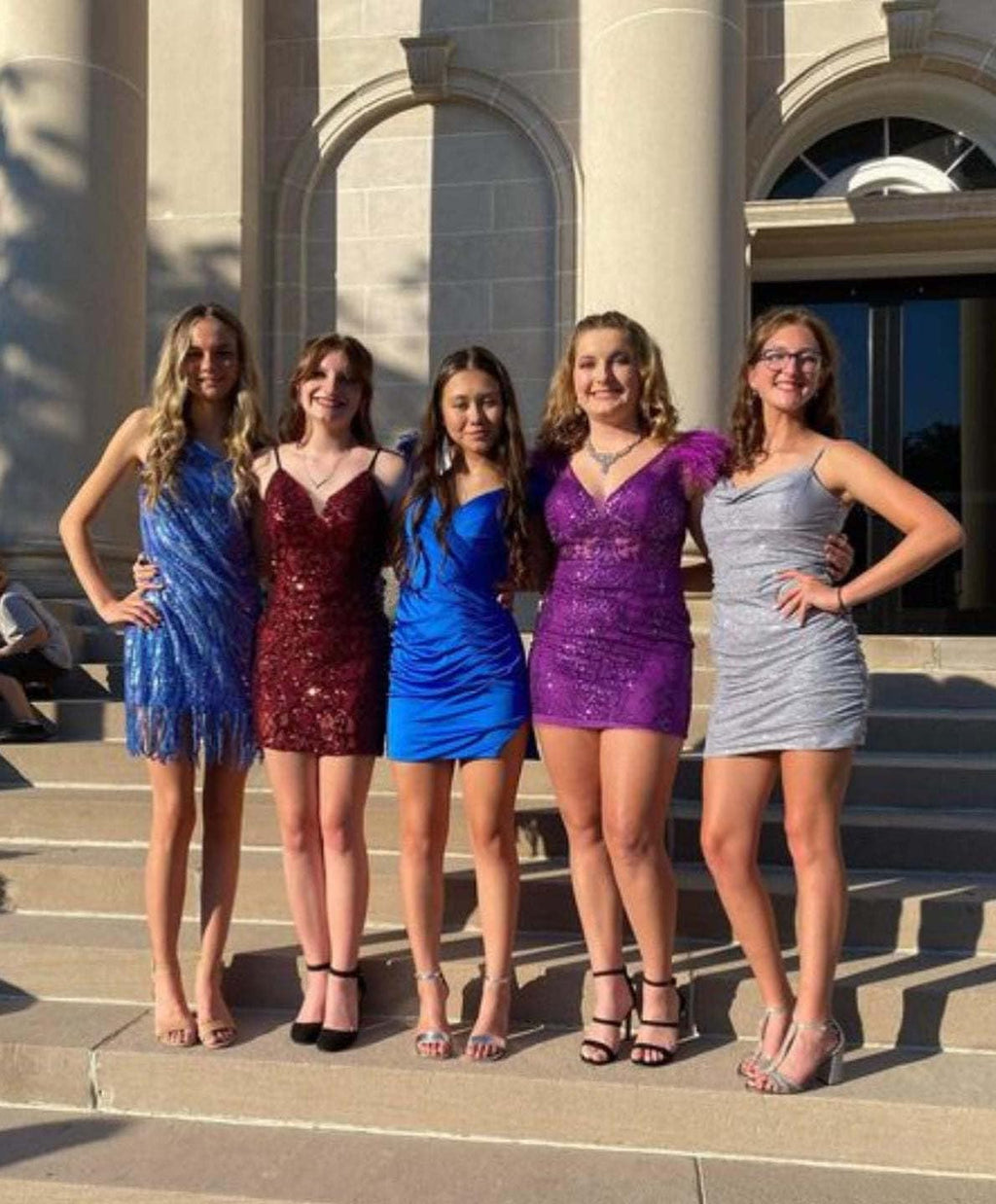One-Shoulder Sequin Fringe Homecoming Dress | Sparkly Bodycon Short Prom Gown