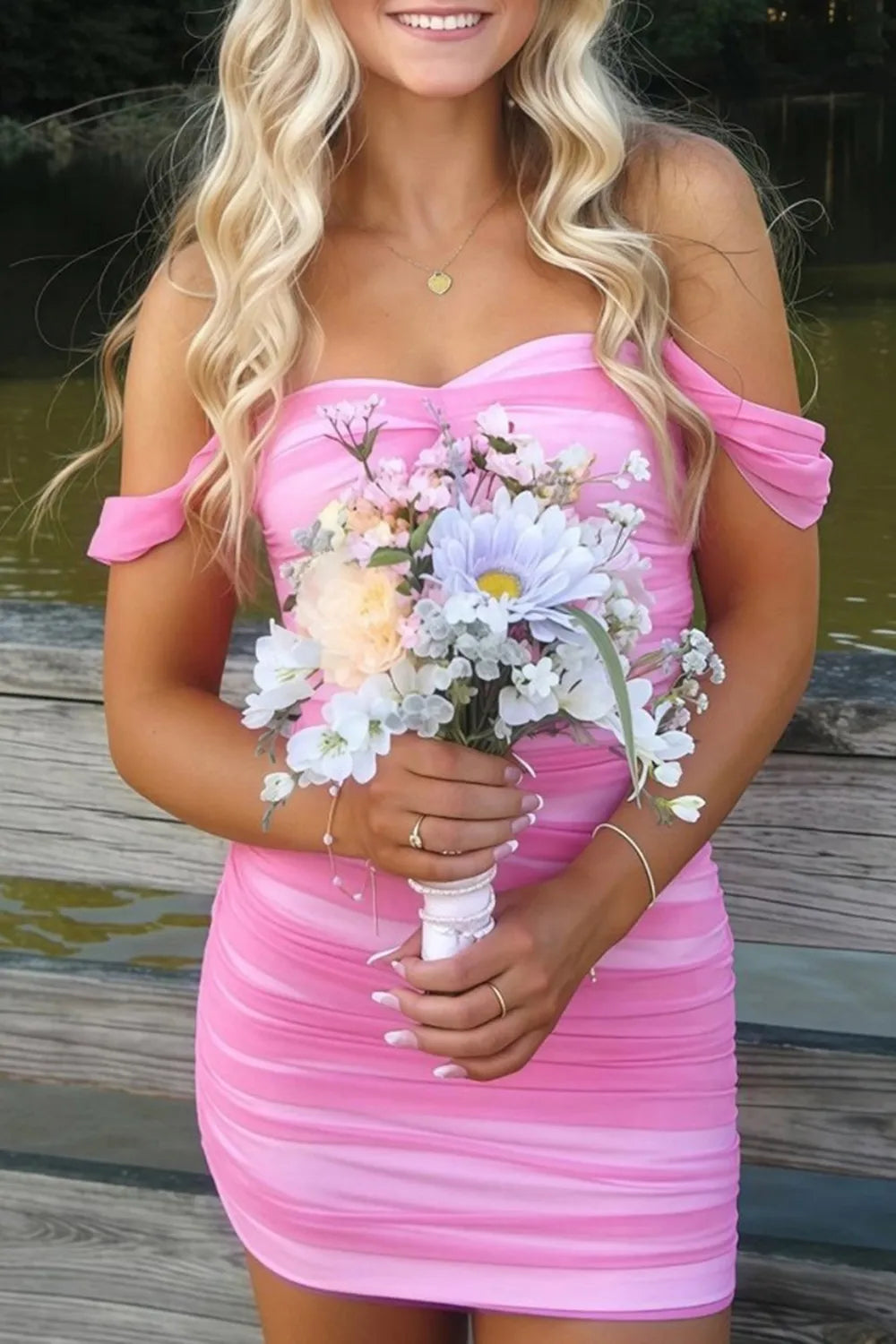 Off-the-Shoulder Ruched Mesh Homecoming Dress | Sweetheart Neckline Bodycon Short Prom Gown
